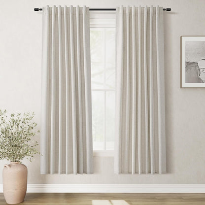 BOODII Linen Blackout Curtains for Bedroom 72 Inch Length 2 Panels Set Room Darkening Curtains Natural Beige Black Out Curtain Neutral Thermal Insulated Living Room Nursery Drapes Back Tab 52x72
