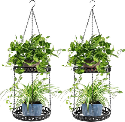 Plant Hanger Indoor Outdoor, 2 Tier Hanging Planter Hanging Plant Shelf, Metal Hanging Plant Holder for Indoor Outdoor Plants