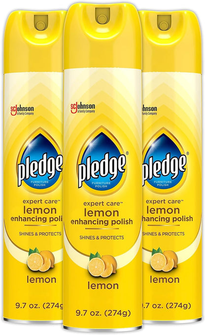 Pledge Enhancing Polish, Furniture & Wood Spray, Lemon Scent, 9.7oz (Pack of 3)