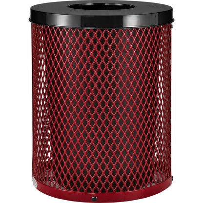 Global Industrial Outdoor Diamond Steel Trash Can with Flat Lid and Plastic Liner, 36 Gallon Capacity, Red, Thermoplastic Coating, 23-1/2" Diameter, 30" H