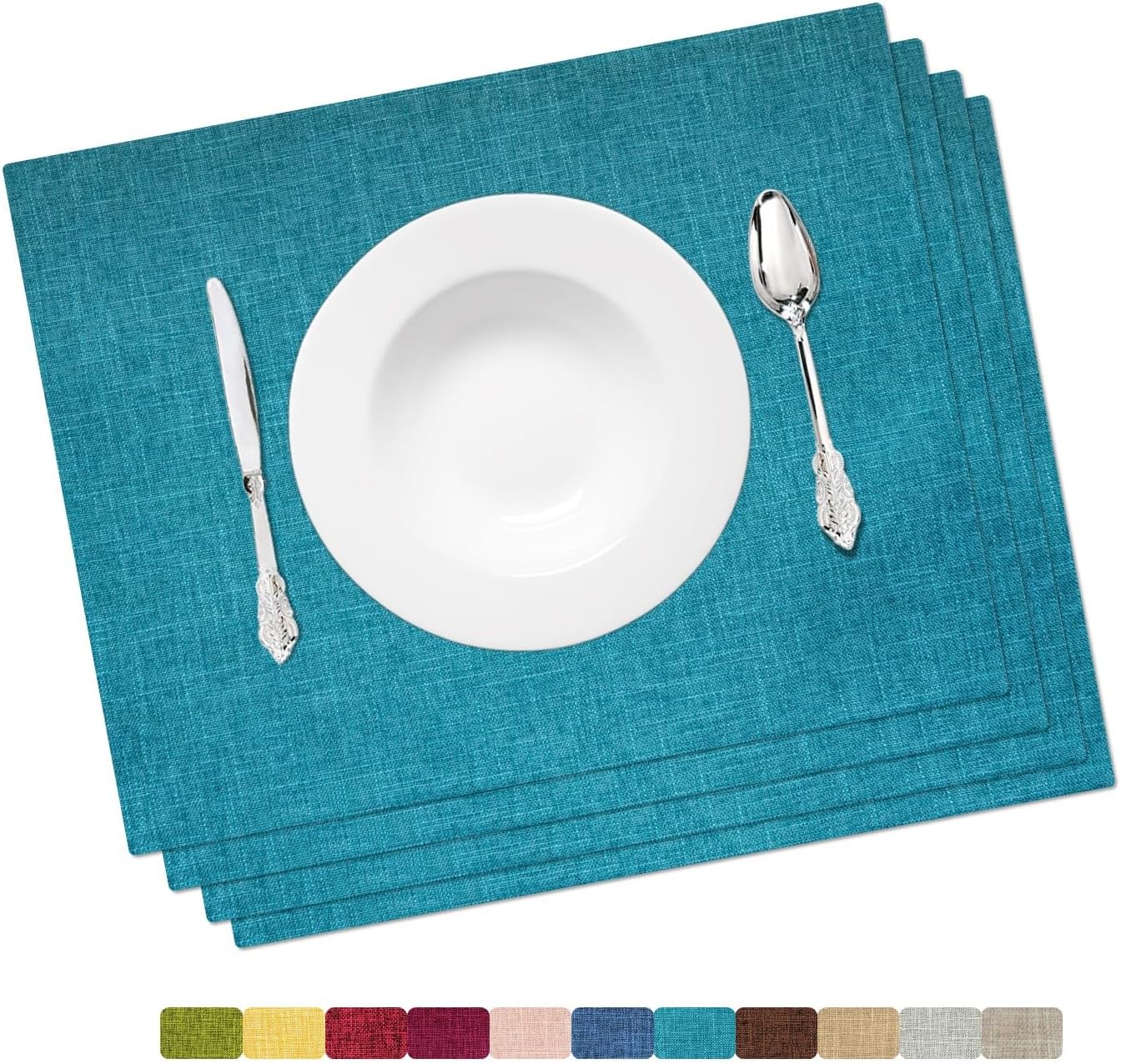 Placemat Set-Washable Place Mats for Parties, Elegant Table Mats for Kitchen Table, Set of 4 Dining Table Placemats, Heat-Resistant Cloth Placemats for Indoor and Outdoor,13x19-Teal