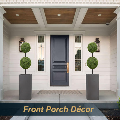 Metallic Heavy Tall Outdoor/Indoor Planter Box, Rectangular, 14Lx14Wx30H Inches, ‎25LBS/PC, Dark Gray, No Assembly Required and Seamless, Set of 2