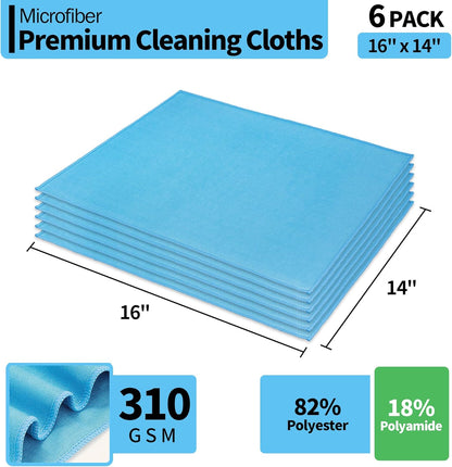 HOMERHYME Microfiber Glass Cleaning Cloth, 6 Pack Window Glass Cleaning Rags, Reusable Lint-Free Streak Free Polishing Cloth Wipes for Stainless Steel, Eyeglasses, Mirrors, Screens & Lenses,16"x14"