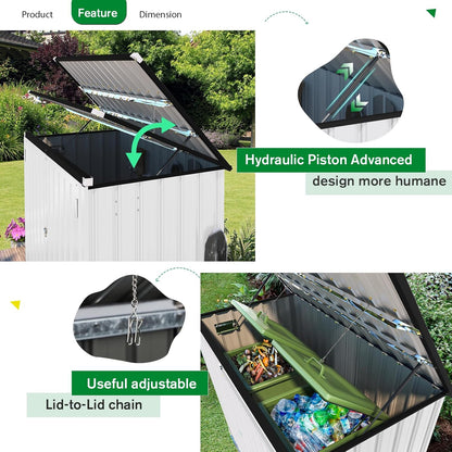 AECOJOY Outdoor Trash Can Storage Shed, 46 Cu.Ft White Trash Can Storage Shed Outdoor Horizontal Storage Cabinet Waterproof, Garbage Can Storage Bicycle Sheds & Outdoor Storage Clearance