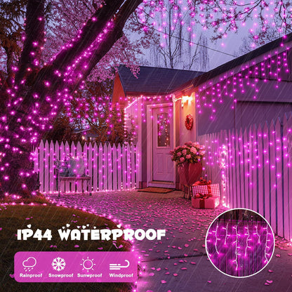 JMEXSUSS 400 LED Pink Christmas Icicle Lights, Connectable Pink Christmas Lights Indoor Outdoor with Remote, Icicle String Light for Room Fireplace Garden Eave Decorations