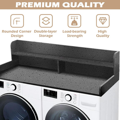 Royxen Laundry Countertop with 2-Tier Shelf Universal Fit, Washer and Dryer Countertop with Storage Space, Shelf Height 11.5 Inches, Solid Wood, Black