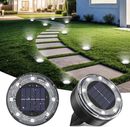 Mini Solar Ground Lights, 2 Pack Solar Lights Outdoor Waterproof, Upgraded LED Flat Landscape Lighting for Outside Pathway Garden Patio Yard Driveway,Cold White