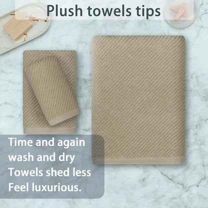 VOOVA & MOVAS Dark Beige Towels for Bathroom - 100% Cotton | Quick Dry | Soft | Thick, 3 Piece Towel Set, 1 Large Bath 30" x 56", 1 Hand 18" x 28",1 Wash Cloth 13" x 13", Bathroom Essentials,Dark Tan