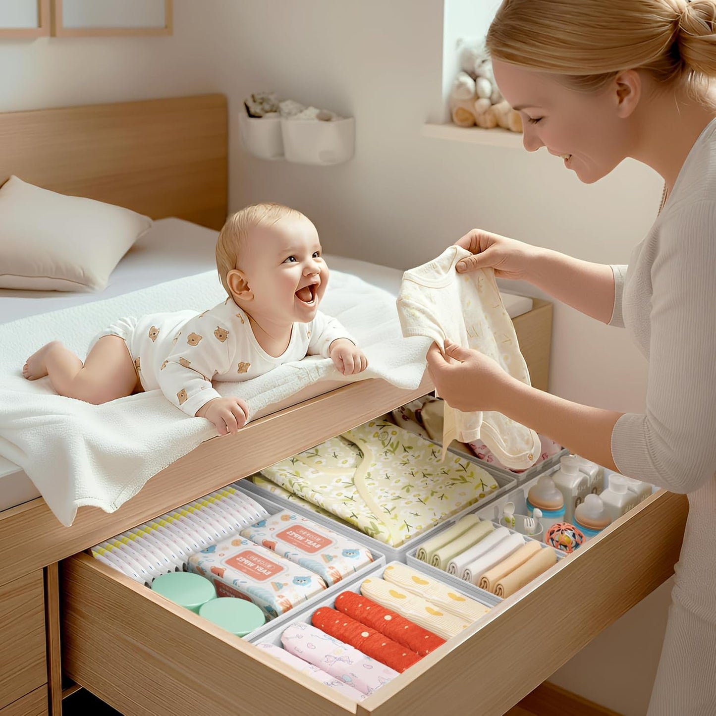 DIMJ Drawer Organizer Clothes - 24 Pack Baby Dresser Organizer for Nursery, Foldable Drawer Organizer Bins for Closet Bedroom Organization, Fabric Clothes Storage Dividers for Underwears, Socks, Bras