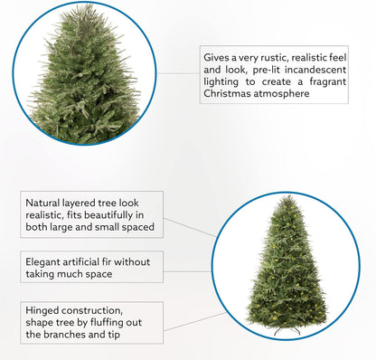 Camden 7.5ft Prelit Artificial Christmas Tree with Foot Pedal, 2755 Branch Tips, 600 Warm Lights and Metal Stand, 58" Wide Realistic Hinged Christmas Tree with Lights by Naomi Home