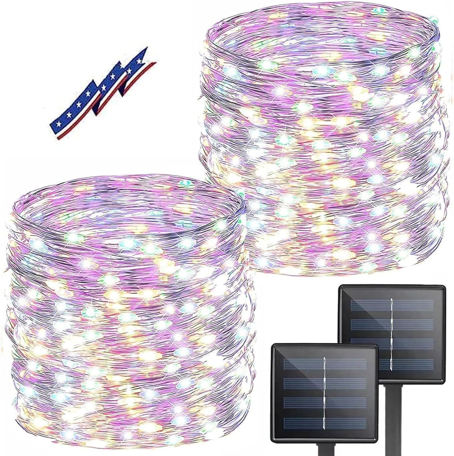 Solar String Lights Outdoor, 2 Pack Total 80FT 200 LED Solar Christmas Twinkle Lights Outside Waterproof Copper Wire 8 Modes Solar Fairy Lights for Garden Tree Party Patio Christmas Decor (Multicolor)