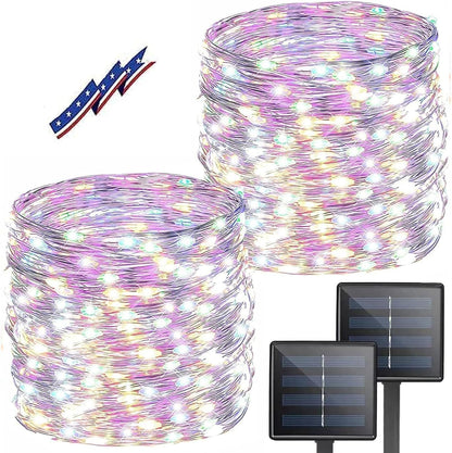 Solar String Lights Outdoor, 2 Pack Total 80FT 200 LED Solar Christmas Twinkle Lights Outside Waterproof Copper Wire 8 Modes Solar Fairy Lights for Garden Tree Party Patio Christmas Decor (Multicolor)