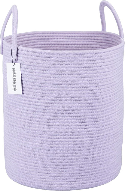 Rope Laundry Basket Hamper for Clothes Woven Storage Basket for Living Room Bedroom Boho Tall Rope Baskets for Blanket Toys Pillow Towels Baby Nursery Hamper Bin Large purple or lavender