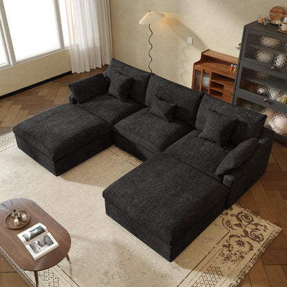 JACH U Shaped Sectional Couches, Cloud Sectional Couch with Deep Seat, 119" Down Filled Modular Sofa with Chaise, Covers Removeable & Washable, Sofas Furniture for Living Room, Black