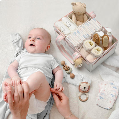 PeraBella XL Diaper Caddy Organizer With Handle, Baby Shower Gifts Basket Bag, Registry Search Must Haves Items, Newborn Girl Boy Nursery Storage Organizer, Baby Bag Essentials, Car Diaper Caddy Cart