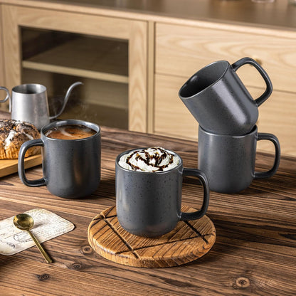 AmorArc 14oz Coffee Mugs Set of 6, Ceramic Coffee Mugs with Large Handle & Wavy Rim for Latte/Hot Cocoa/Tea, Stylish Coffee Cups for Men Women. Oven,Dishwasher&Microwave Safe, Dark Gray