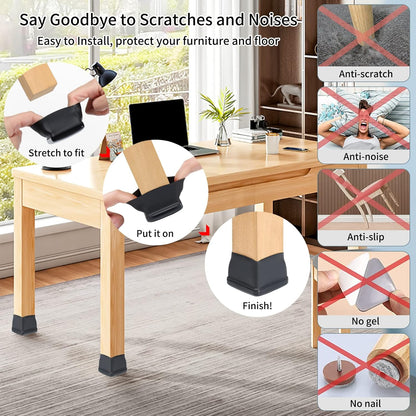 Ezprotekt 8 Pcs Large Chair Leg Sliders for Carpet, Square Black Teflon Furniture Glides Pads Caps for Rug, Bar Stool Leg Protectors Covers for Table, Chair, Sofa Legs (XL Fit: 1.5" - 2")