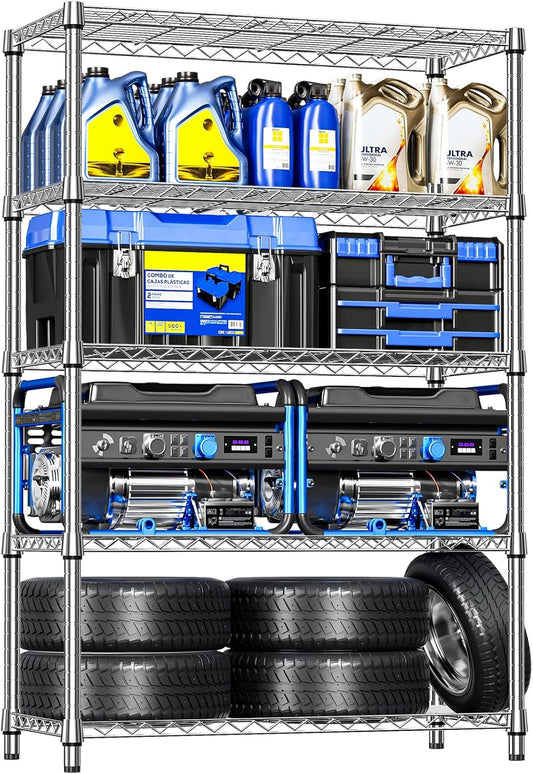 IZEUK Storage Shelves Outdoor Wire Shelving Unit Metal Rack 4 Tier, 17.7" D x 35.43" W x 59" H, Grey