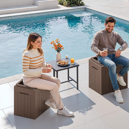 Devoko 30 Gallon Resin Deck Box 2 Pack Outdoor Indoor Waterproof Storage Box for Patio Furniture Pool Accessories Storage for Cushion Garden Tools (Brown, 2 Pack)