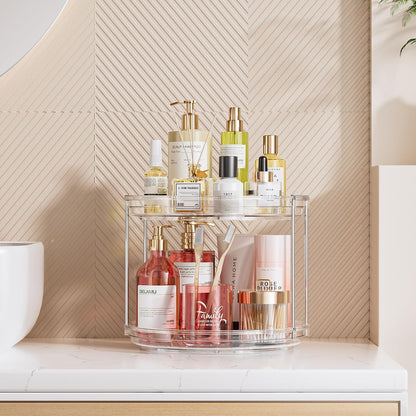 2 Tier Lazy Susan Organizer, 9.25'' Lazy Susan Turntable for Cabinet, Stackable Turntable Organizer Rotating Spice Rack Organization for Kitchen Countertop, Pantry, Bathroom, Clear