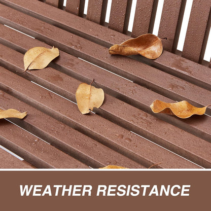 Psilvam Garden Bench, 2-Person Poly Lumber Patio Bench, All-Weather Outdoor Bench That Never Rot and Fade, Suit for Garden, Porch and Park(Brown)