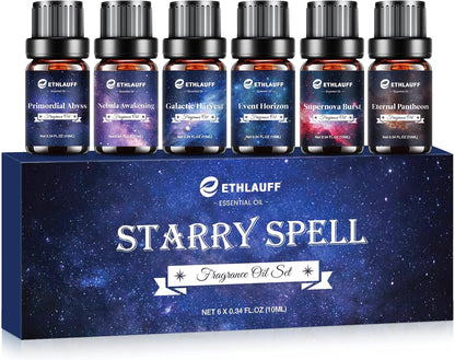 Essential Oil Blends, Starry Spell Essential Oil Set for Diffusers for Home, Humidifiers, Candle Making, Magical Aromatherapy Blends - Stress Relief, Calm Mind, Relax, Meditate, 6x10ml