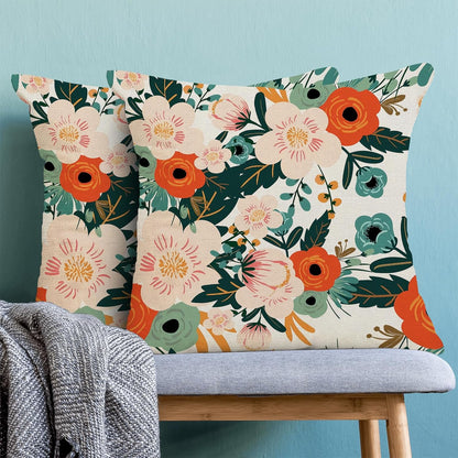 CXMEIFLY Spring Pillow Covers 16 x 16 Inch Set of 2 for Watercolor Flowers Decor Throw Pillows Pink Red Green Plant Floral Outdoor Decorative Cushion Cases for Couch Bed Decorations