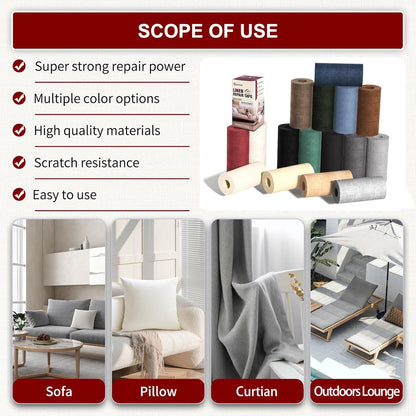 Linen Repair Tape 16x90 inch, Self Adhesive Fabric Patches, Linen Patch Tape Kit, Fabric Repair Tape for Couch Sofas, Headboards, Chairs, Pillows, Curtains, Couches - Beige