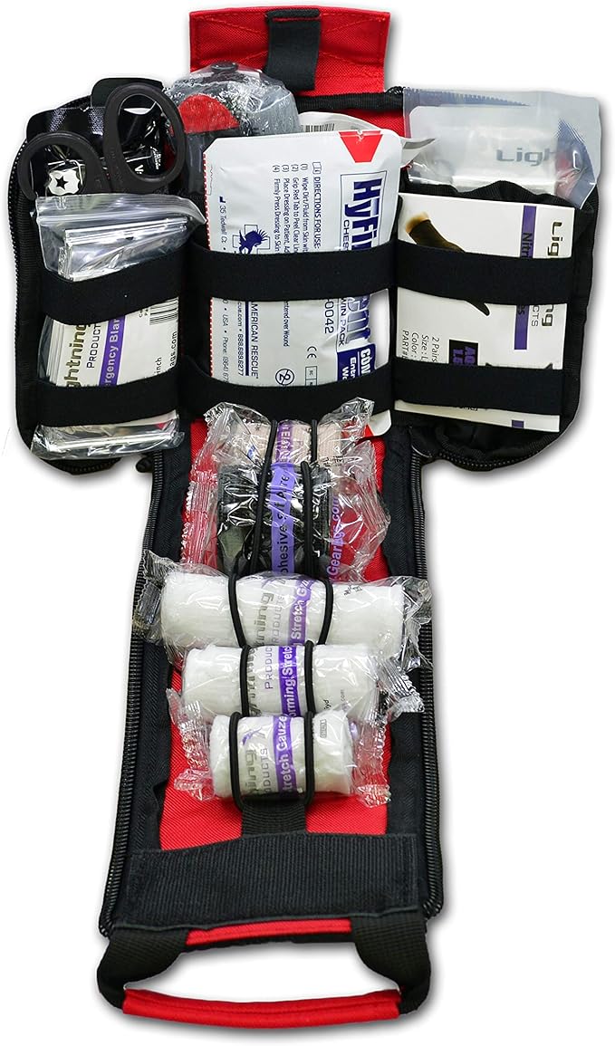 Lightning X Spread Eagle Complete Tactical Gunshot & Trauma IFAK Kit w/Laser Cut MOLLE (Red)