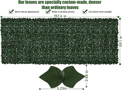 Faux Ivy Privacy Fence Screen Outdoor Expandable Artificial Greenery Roll Fake Hedge Wall Patio Green Plastic Leaf Plant Vine Grass Panels Gate Covering Garden Yard Balcony (158.0 X 60.0 in)