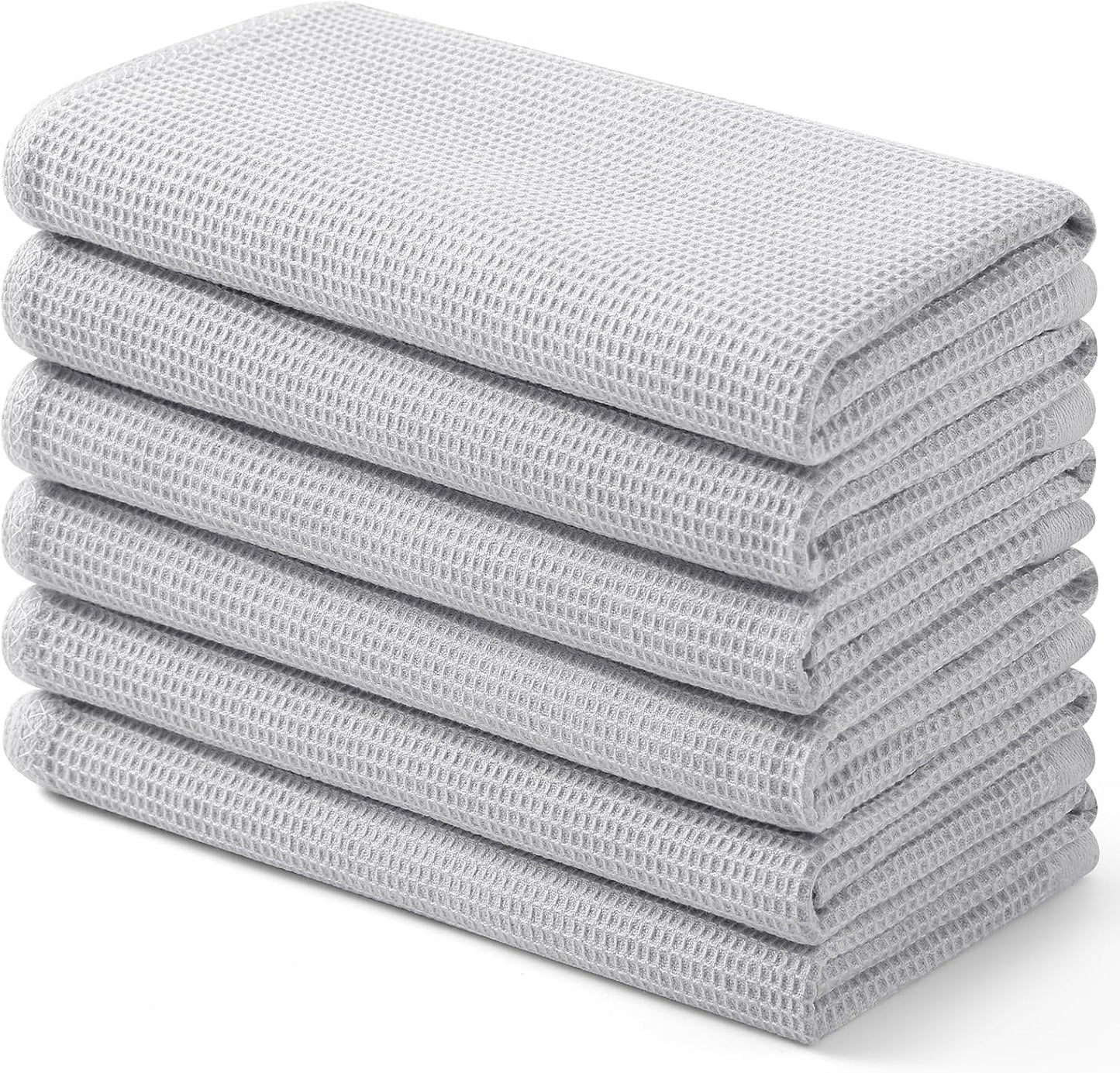 Homaxy 100% Cotton Waffle Weave Kitchen Towels - 6 Pack Soft and Absorbent Dish Towels - 16 x 26 Inches Quick Dry Hand Towels - Light Grey