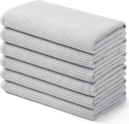 Homaxy 100% Cotton Waffle Weave Kitchen Towels - 6 Pack Soft and Absorbent Dish Towels - 16 x 26 Inches Quick Dry Hand Towels - Light Grey