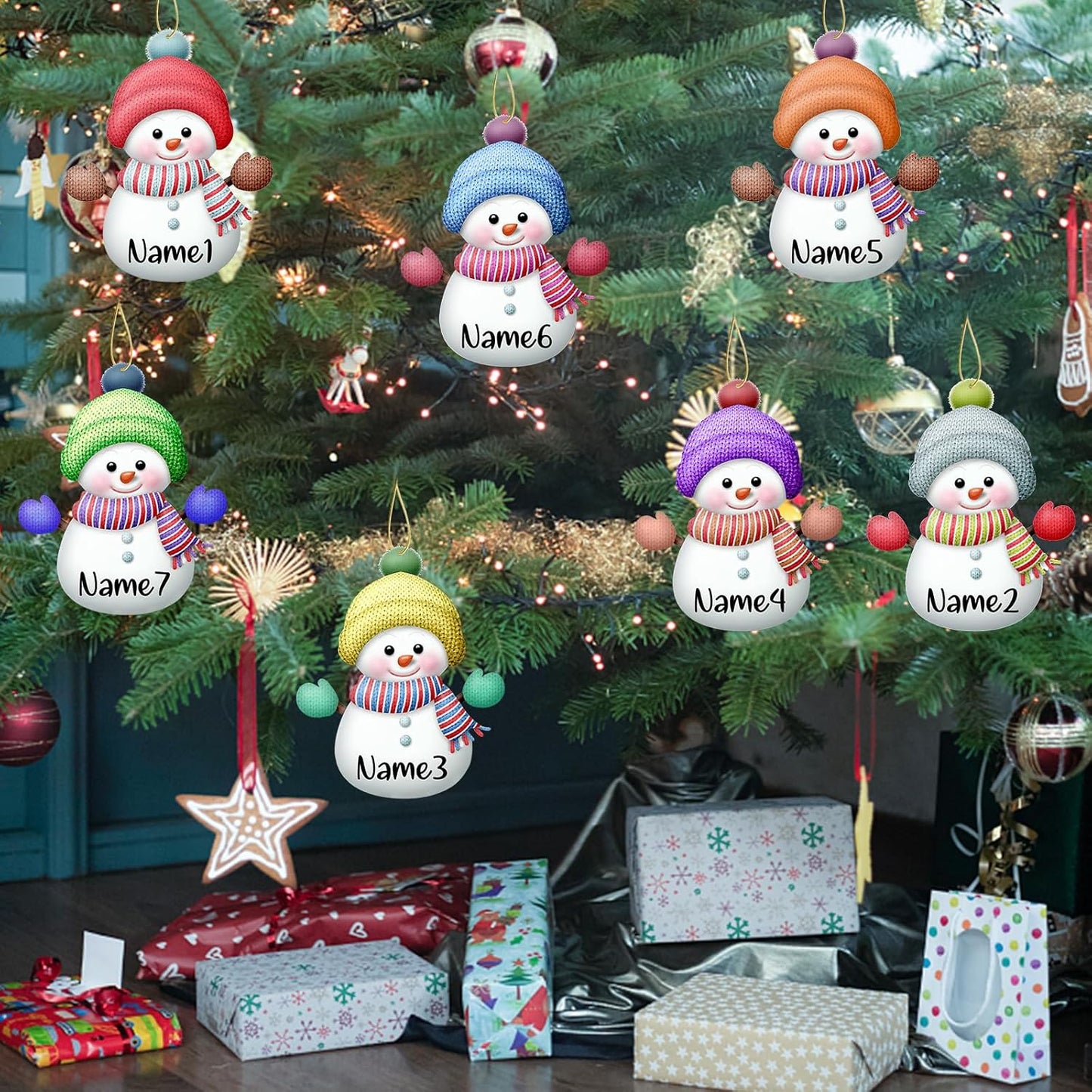 Personalized Christmas Ornaments,7pcs Custom Snowman Ornaments with Name Customized Family Ornament Xmas Tree Hanging Decoration Gift - 3.15"（8cm）