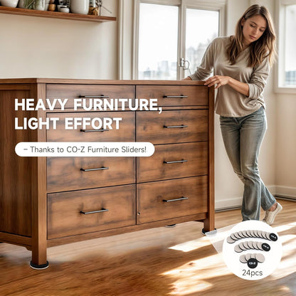 CO-Z 24pcs Felt Furniture Sliders for Hardwood Floors, 2 1/2 in Reusable Furniture Pads, Heavy Furniture Movers Sliders for Hard Surfaces, Thick Moving Pads Floor Protectors for Vinyl Tile Floors