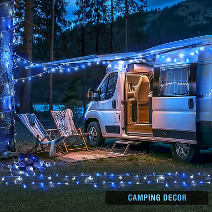 JMEXSUSS 2 Pack Blue and White Battery String Lights, Each 33ft 100 LED Battery Powered Christmas Lights with Remote for Outside Party Birthday