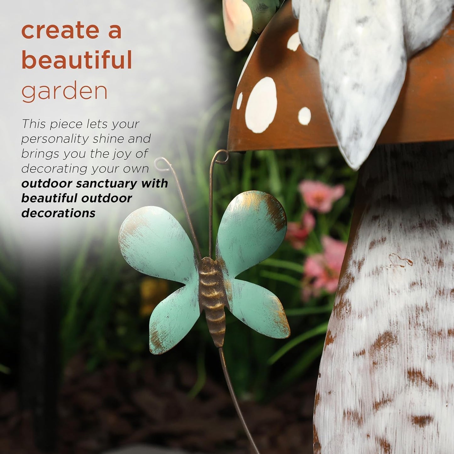 Alpine Corporation - Metal Gnome with Mushroom – 20" Tall Durable Iron Garden Statue, Whimsical Outdoor Décor for Patio, Lawn, Yard (Multicolor)