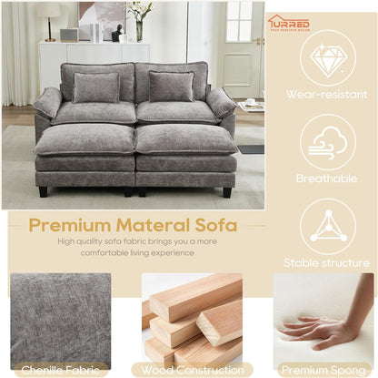 URRED Modular Sectional Sofa Comfy Cloud Couch, Modern Chenille Sofa Sleeper Deep Seat Couches with Ottoman/Pillows for Living Room (Gray, 82.6''- 2 Ottomans)