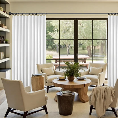 KangBang 2PCs White Pinch Pleat Wide Drapes for Sliding Door 60Wx105L Inches, Room Darkening Privacy Assured Polyester Curtains & Drapes Ceiling to Floor for Locker Room Living Room Basement