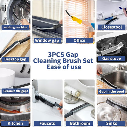 3 Pcs Cleaning Brushes for Household - Crevice Brush for Scrub Small Spaces, Toilet Cleaning Tool with Comfortable Grip, Long&Firm Bristle for Shower Tile Grout, Sinks Gap, Window Tracks, Hinges