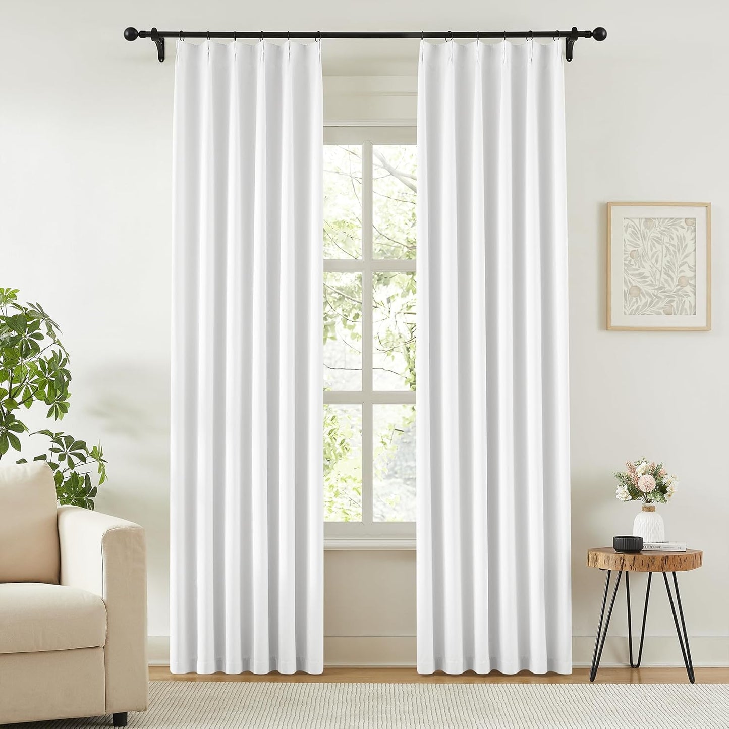 KangBang Pure White Pinch Pleated Curtains 84 Inches Long 2 Panels Set, Room Darkening Energy Saving Soft Drapes for Bedroom Kitchen with Hooks, Privacy Vertical Decorative,40x84 Inch