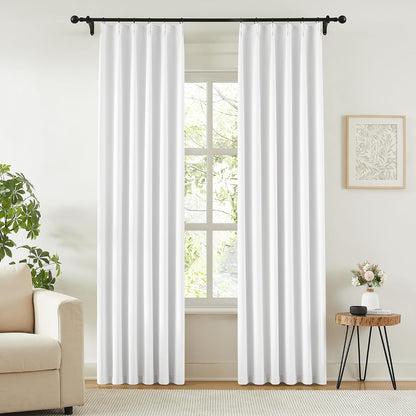 KangBang Pure White Pinch Pleated Curtains 84 Inches Long 2 Panels Set, Room Darkening Energy Saving Soft Drapes for Bedroom Kitchen with Hooks, Privacy Vertical Decorative,40x84 Inch