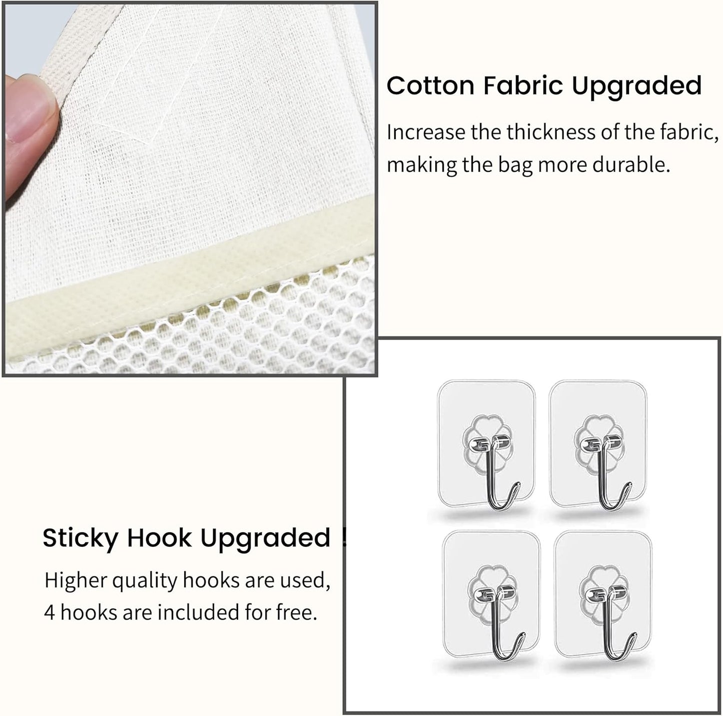 2pcs Small Wall Hanging Organizer Bag, Linen Fabric Door Hanging Storage Basket with Pockets, Waterproof Bin for Kitchen, Bedroom, Office, RV Camper (White)