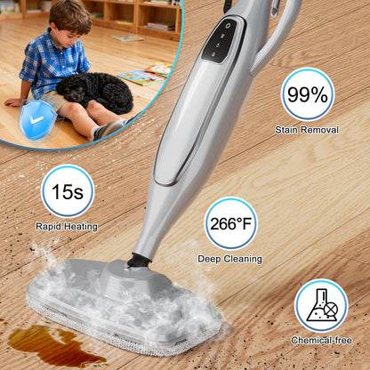 Steam Mop, 11-in-1 Powerful Handheld Steam Cleaner with 11.8 OZ Removable Tank, Detachable Steam Mops for Floor Cleaning with 23FT Power Cord, MultiPurpose Steamer for Hardwood Tile Carpets Furniture
