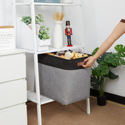 HNZIGE Fabric Storage Baskets Large Cloth Baskets Set of 2, Rectangular Shelf Baskets with Handles for storage, Foldable Tall Baskets for Organizing Linen Closet Organizers(Gray Black)