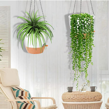 GARDIFE Hanging Planter, 10 inch Hanging planters for Indoor. Outdoor Plants, Self Watering Plant Pot, 2 Pack Large self Watering Hanging Planter, White