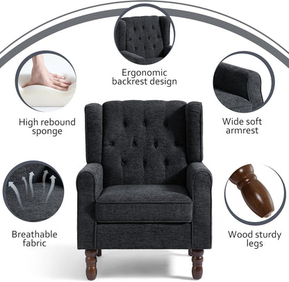 Lumibee High Back Accent Chair,Upholstered Wingback Armchair with Solid Wood Legs for Small Spaces,Comfy Single Sofa Chair for Living Room,Bedroom,Office-Black Blue