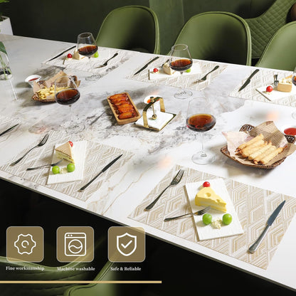 Vinyl Plastic Placemats Set of 6 Washable Heat Resistant Non-Slip Elegant Indoor Outdoor Kitchen Dining PVC Woven Table Place Mats (Gold Yellow Rhombus)