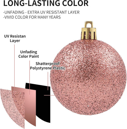 LANGXUN 36pcs Rose Gold Christmas Tree Decorations Balls, Bolas De Navidad, 2025 Christmas Decor, Indoor Outdoor Shatterproof Christmas Ornaments, Xmars Party Wedding Suppiles
