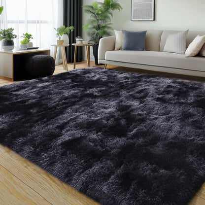Rezutan Area Rugs 9x12 Living Room, Large Fluffy Rug for Bedroom, Soft Shag Shaggy Fuzzy Carpets for Boys and Girls Dorm Room Home Decor Aesthetic,Black Grey Tie-Dyed.
