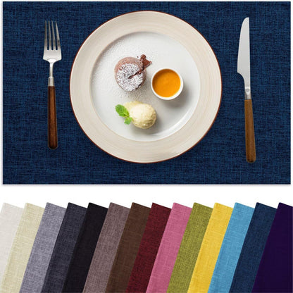 Placemats Set of 6, Bilayer Thickened Linen Place Mats Heat Resistant Machine Washable Wrinkle Free Carefully Selected Polyester Mats for Kitchen/Dining/Coffee Table (Navy Blue)